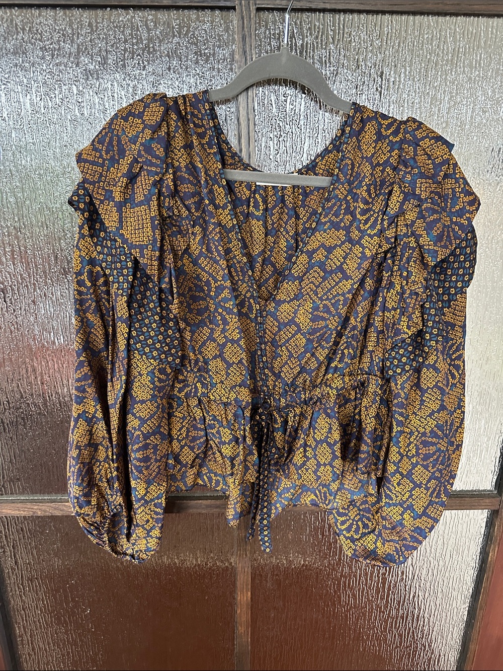 Ulla Johnson Indra Blouse Woven Puff-Sleeve Peplum Top in Navy Sz 10 - Picture 5 of 10